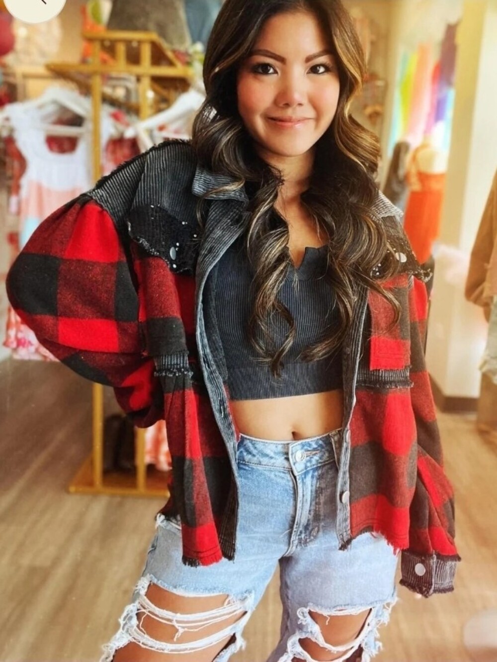 JadyK 2XL Sequin Buffalo Plaid Shacket
